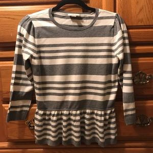 Loft white and gray striped peplum sweater